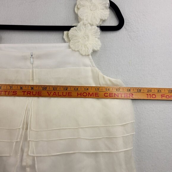 Charles Chang-Lima Silk Ivory Sleeveless Tiered Dress Floral Straps Size 4 USA - Picture 8 of 9